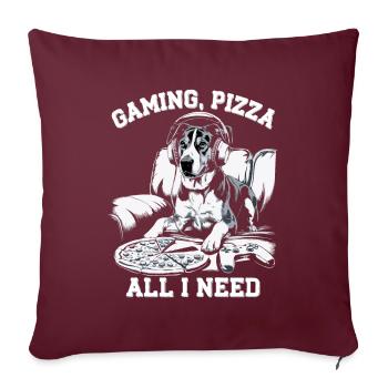 Funny Dog Gaming Pizza Gamer Gamer Gaming - Sofa pillowcase 17,3'' x 17,3'' (45 x 45 cm) - burgundy - Front