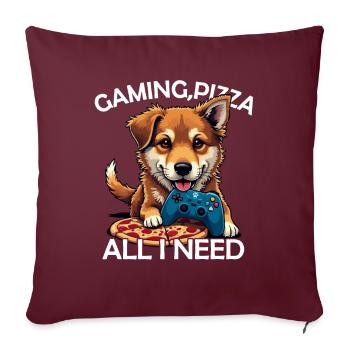 Funny Dog Gaming Pizza Gamer Gamer Gaming - Sofa pillowcase 17,3'' x 17,3'' (45 x 45 cm) - burgundy - Front