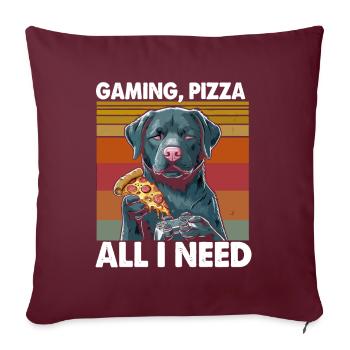Funny Dog Gaming Pizza Gamer Gamer Gaming - Sofa pillowcase 17,3'' x 17,3'' (45 x 45 cm) - burgundy - Front