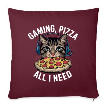 Drôles de chats Jeux Pizza Gamer Gamer Jeux - Housse de coussin décorative 45 x 45 cm - bordeaux - Devant
