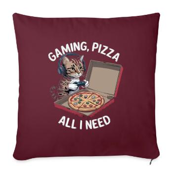 Funny Cats Gaming Pizza Gamer Gamer Gaming - Sofa pillowcase 17,3'' x 17,3'' (45 x 45 cm) - burgundy - Front