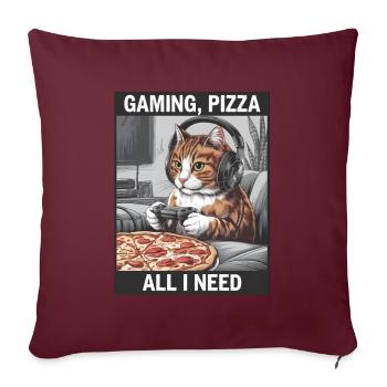 Funny Cats Gaming Pizza Gamer Gamer Gaming - Sofa pillowcase 17,3'' x 17,3'' (45 x 45 cm) - burgundy - Front