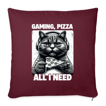 Drôles de chats Jeux Pizza Gamer Gamer Jeux - Housse de coussin décorative 45 x 45 cm - bordeaux - Devant
