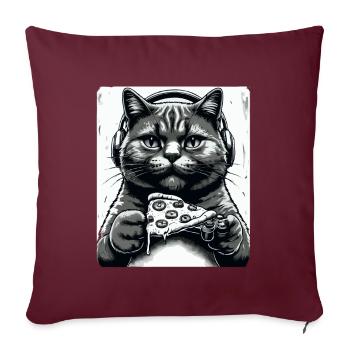Drôles de chats Jeux Pizza Gamer Gamer Jeux - Housse de coussin décorative 45 x 45 cm - bordeaux - Devant