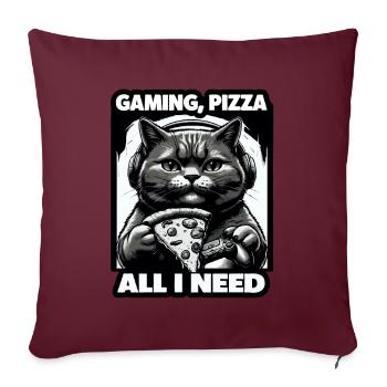 Drôles de chats Jeux Pizza Gamer Gamer Jeux - Housse de coussin décorative 45 x 45 cm - bordeaux - Devant