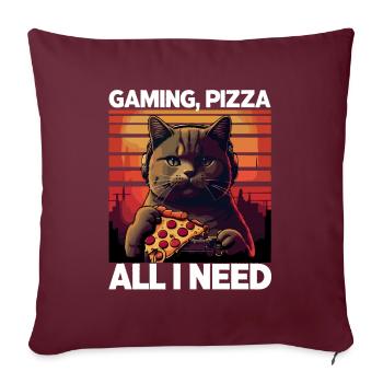 Funny Cats Gaming Pizza Gamer Gamer Gaming - Sofa pillowcase 17,3'' x 17,3'' (45 x 45 cm) - burgundy - Front