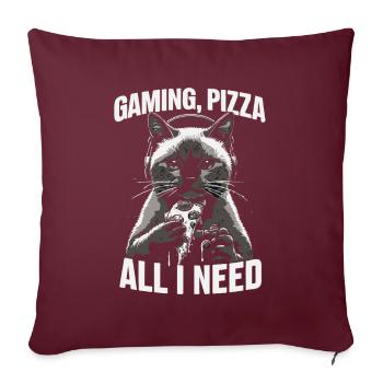 Drôles de chats Jeux Pizza Gamer Gamer Jeux - Housse de coussin décorative 45 x 45 cm - bordeaux - Devant