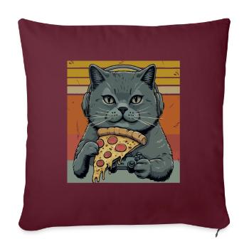 Drôles de chats Jeux Pizza Gamer Gamer Jeux - Housse de coussin décorative 45 x 45 cm - bordeaux - Devant