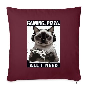 Drôles de chats Jeux Pizza Gamer Gamer Jeux - Housse de coussin décorative 45 x 45 cm - bordeaux - Devant