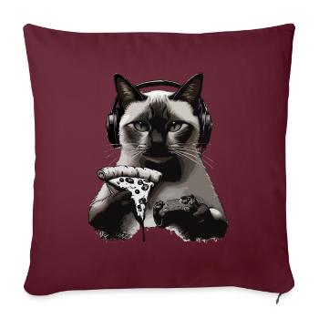 Drôles de chats Jeux Pizza Gamer Gamer Jeux - Housse de coussin décorative 45 x 45 cm - bordeaux - Devant