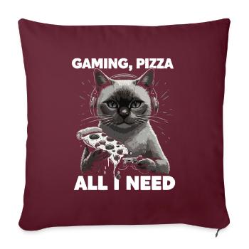 Drôles de chats Jeux Pizza Gamer Gamer Jeux - Housse de coussin décorative 45 x 45 cm - bordeaux - Devant