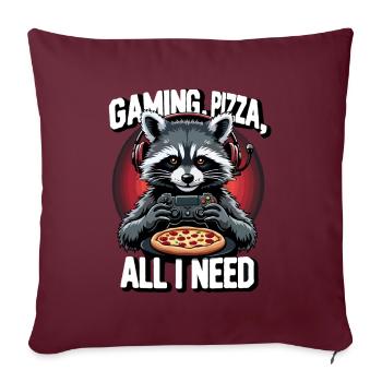 Funny Raccoon Gaming Pizza Gamer Gamer Gaming - Sofa pillowcase 17,3'' x 17,3'' (45 x 45 cm) - burgundy - Front