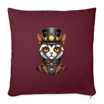 Steampunk-Katze - Sofakissenbezug 45 x 45 cm - Burgunderrot - Vorne