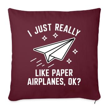 Avion en papier disant blague Avion en papier cadeau - Housse de coussin décorative 45 x 45 cm - bordeaux - Devant
