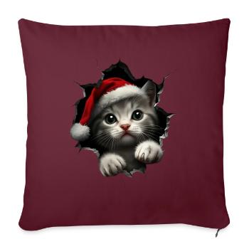 Chat Propriétaire Chats Noël Noël Chat - Housse de coussin décorative 45 x 45 cm - bordeaux - Devant