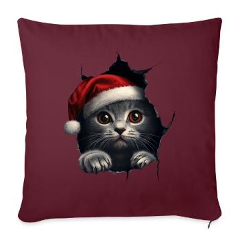 Chat Propriétaire Chats Noël Noël Chat - Housse de coussin décorative 45 x 45 cm - bordeaux - Devant