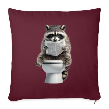 Drôle de raton laveur sur les toilettes avec journal zoo animal de compagnie - Housse de coussin décorative 45 x 45 cm - bordeaux - Devant