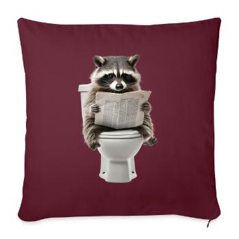 Drôle de raton laveur sur les toilettes avec journal zoo animal de compagnie - Housse de coussin décorative 45 x 45 cm - bordeaux - Devant