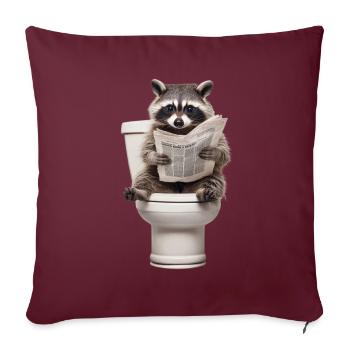 Drôle de raton laveur sur les toilettes avec journal zoo animal de compagnie - Housse de coussin décorative 45 x 45 cm - bordeaux - Devant