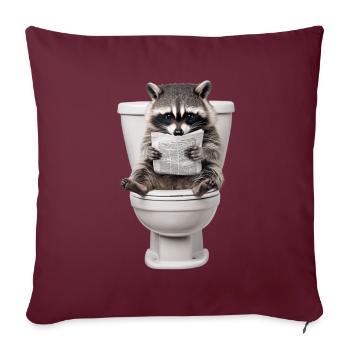 Drôle de raton laveur sur les toilettes avec journal zoo animal de compagnie - Housse de coussin décorative 45 x 45 cm - bordeaux - Devant