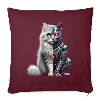 Lustige Roboter Katze Tech Katzen Cyborg Tier Cat - Sofakissenbezug 45 x 45 cm - Burgunderrot - Vorne