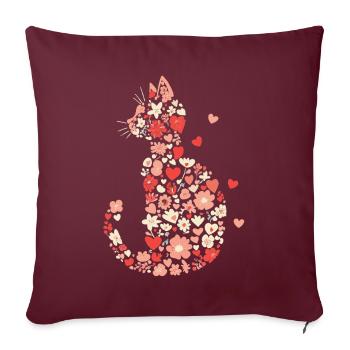 Fleurs chat pour les propriétaires de chats et la Saint-Valentin - Housse de coussin décorative 45 x 45 cm - bordeaux - Devant