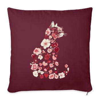 Fleurs chat pour les propriétaires de chats et la Saint-Valentin - Housse de coussin décorative 45 x 45 cm - bordeaux - Devant