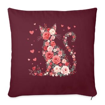 Fleurs chat pour les propriétaires de chats et la Saint-Valentin - Housse de coussin décorative 45 x 45 cm - bordeaux - Devant