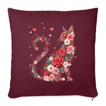 Fleurs chat pour les propriétaires de chats et la Saint-Valentin - Housse de coussin décorative 45 x 45 cm - bordeaux - Devant