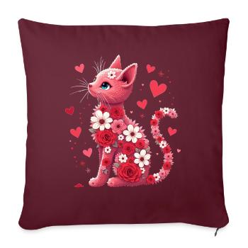 Fleurs chat pour les propriétaires de chats et la Saint-Valentin - Housse de coussin décorative 45 x 45 cm - bordeaux - Devant