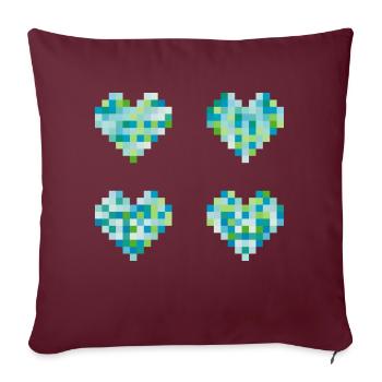 Cœurs 4 pixels - couleurs pastel néon - bleu - vert - Housse de coussin décorative 45 x 45 cm - bordeaux - Devant