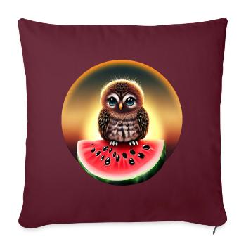 Hibou sur pastèque au coucher du soleil - Housse de coussin décorative 45 x 45 cm - bordeaux - Devant