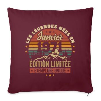 Légendaire depuis Janvier 1971 Vintage Cadeau 1971 - Housse de coussin décorative 45 x 45 cm - bordeaux - Devant