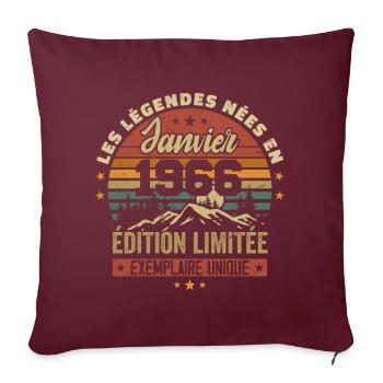 Légendaire depuis Janvier 1966 Vintage Cadeau 1966 - Housse de coussin décorative 45 x 45 cm - bordeaux - Devant