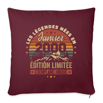 Légendaire depuis Janvier 2000 Vintage Cadeau 2000 - Housse de coussin décorative 45 x 45 cm - bordeaux - Devant