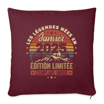 Légendaire depuis Janvier 2025 Vintage Cadeau 2025 - Housse de coussin décorative 45 x 45 cm - bordeaux - Devant