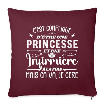 Princesse et Infirmière Cadeau Infirmière - Housse de coussin décorative 45 x 45 cm - bordeaux - Devant