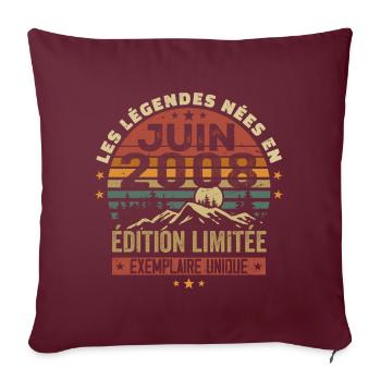 Nées En Juin 2008 Vintage Juin 2008 Anniversaire - Housse de coussin décorative 45 x 45 cm - bordeaux - Devant
