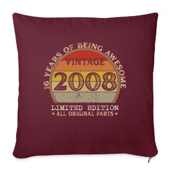 Né en 2008 - Vintage 2008 Anniversaire Rétro - Housse de coussin décorative 45 x 45 cm - bordeaux - Devant