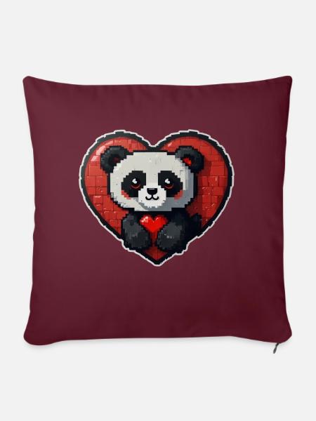 Pixel-Panda mit großem Herz - Sofakissenbezug 45 x 45 cm - Burgunderrot