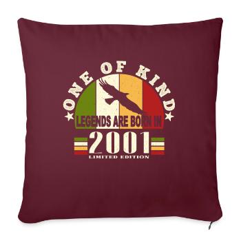 Legend Born 2001 anniversaire 23 ans - Housse de coussin décorative 45 x 45 cm - bordeaux - Devant