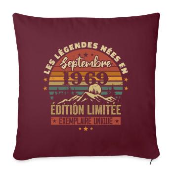 Rétro 1969 - Les légendes nées en Septembre 1969 - Housse de coussin décorative 45 x 45 cm - bordeaux - Devant