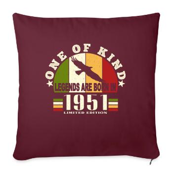 Legend Born 1951 anniversaire 73 ans - Housse de coussin décorative 45 x 45 cm - bordeaux - Devant