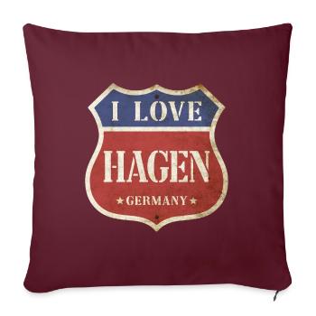 Hagen Allemagne Ville J’aime Vintage Rétro - Housse de coussin décorative 45 x 45 cm - bordeaux - Devant