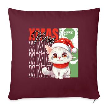 Chat Noël Joyeux Miaou Catmas Laide Mignon - Housse de coussin décorative 45 x 45 cm - bordeaux - Devant