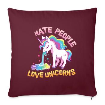 Je déteste les gens Licorne vomir arc-en-ciel drôle - Housse de coussin décorative 45 x 45 cm - bordeaux - Devant