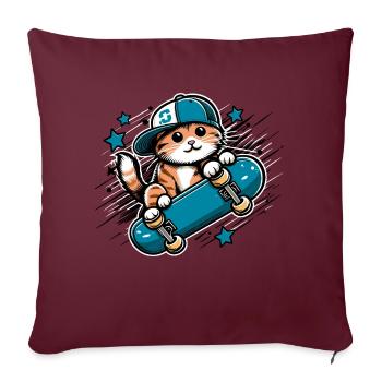 Chat skate - Housse de coussin décorative 45 x 45 cm - bordeaux - Devant