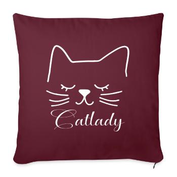 Chat Catlady Silhouette contour Lineart Art - Housse de coussin décorative 45 x 45 cm - bordeaux - Devant