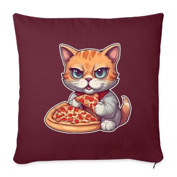 Le chat adore la pizza - Housse de coussin décorative 45 x 45 cm - bordeaux - Devant