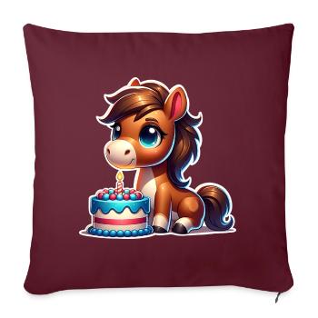 Cheval Poulain Poney Anniversaire - Housse de coussin décorative 45 x 45 cm - bordeaux - Devant